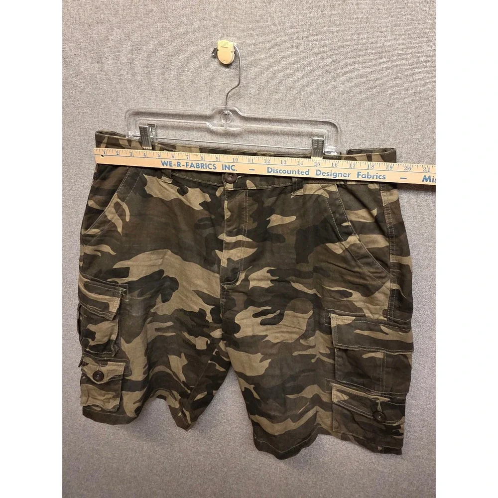 Mens Camo Cargo Shorts Size 38 Green Brown Woodland Camouflage Cotton Utility